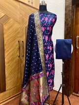 Banarasi Jamdani Cotton Silk Unstitched Salwar Suit, Floral Zari Weaving, Gift f - £73.54 GBP