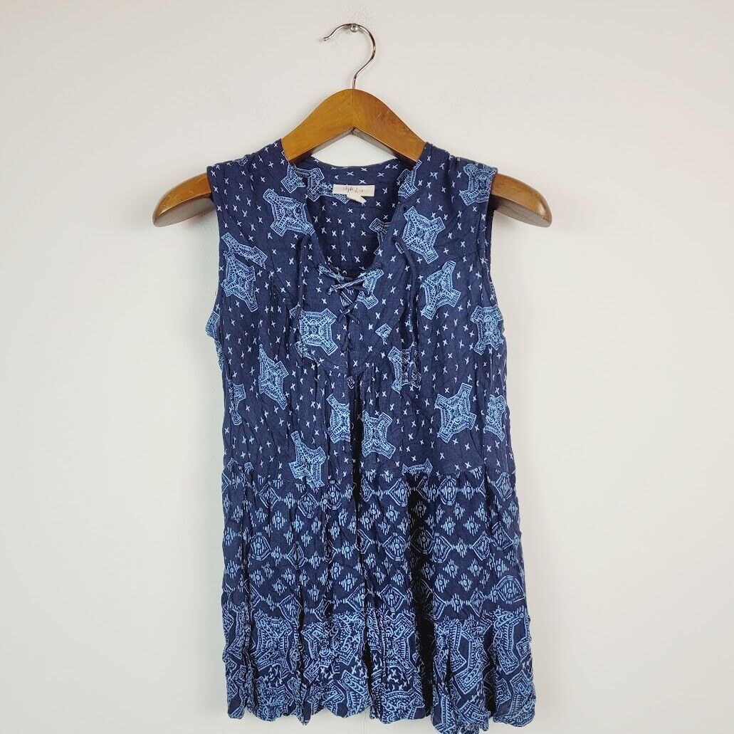 Style &amp; Co Womens XS Blue Embellished Tassel Tie Top Retag AF82 - $10.78