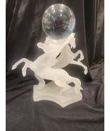 Two Frosted Rearing Horses Holding a Crystal Glass Ball Figurine Sculpture - £67.68 GBP