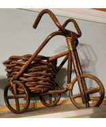 Vtg Wicker Bamboo Tricycle Basket PLANTER Holder Country Farmhouse Rusti... - $28.28 CAD