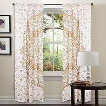 Traditional Jaipur Golden Floral Ombre Mandala Curtain, Boho Window Treatment Se - £22.37 GBP