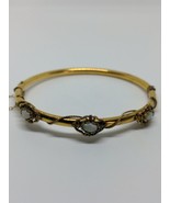 Vintage Solid 14k Gold Opal Hinged Bangle Bracelet 6.5&quot; - £550.63 GBP
