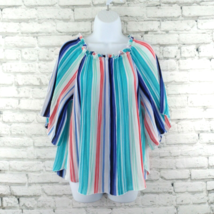 Worthington Womens Blouse Small Multi Color Striped Bell Sleeve Elastic Neck - £12.58 GBP