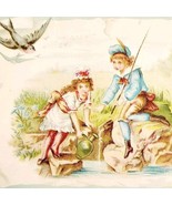 C1890s Victorian Trade Card Beautiful Neither And Sister Fishing In Cree... - $367.32 MXN