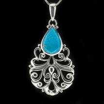 Amazing Turquoise Sterling Silver Pendant 64 mm Long - $131.17
