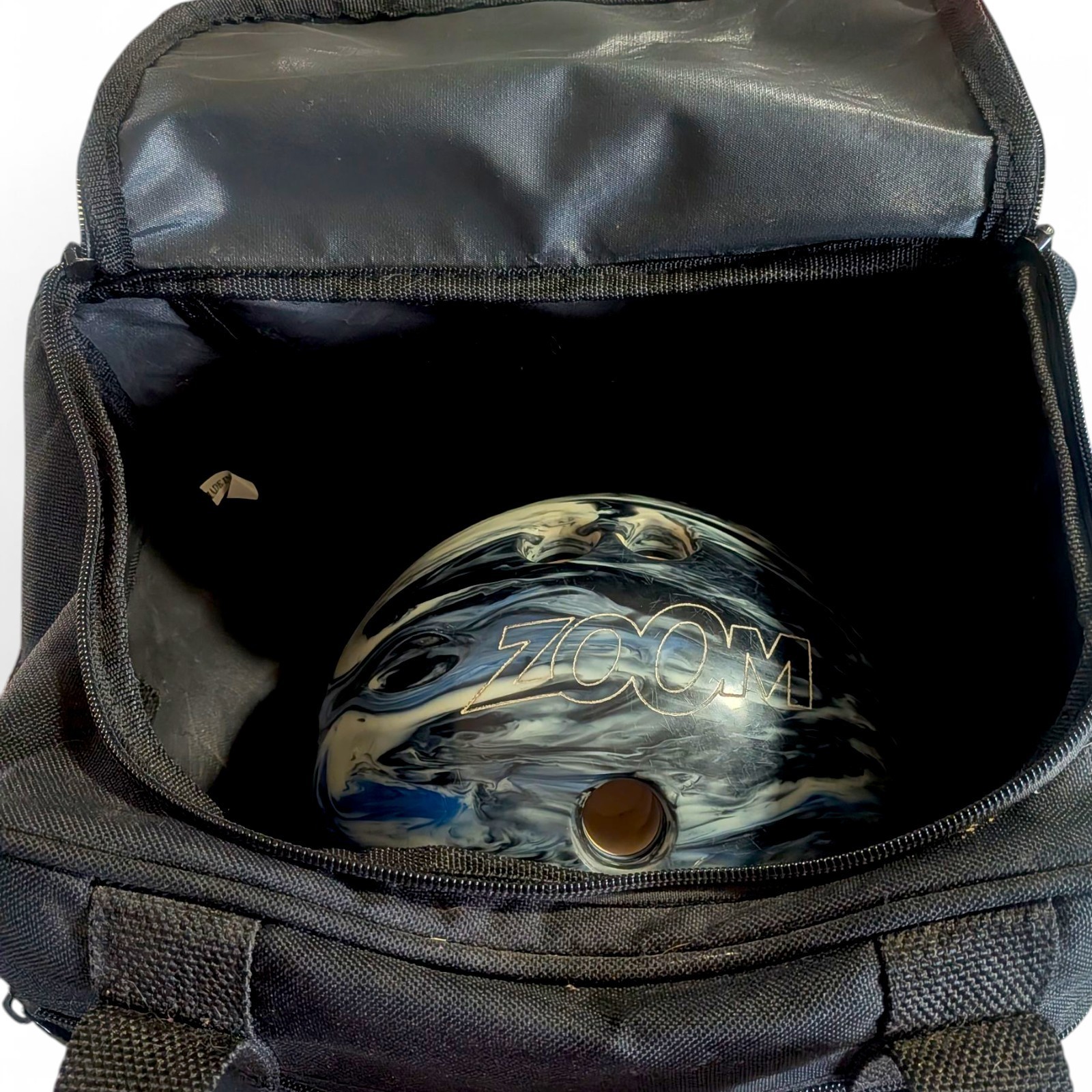 VTG Ebonite Zoom Glow 10 LB Bowling Ball Blue Black White Swirl Made in USA Item image 3