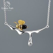 18K Gold Bee and Dripping Honey Pendant Necklace Real 925 Sterling Silver Handma - £55.28 GBP