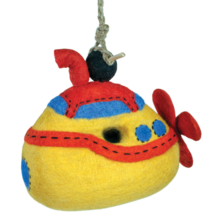 Bubbly Yellow Submarine Sub 484076 Wild Woolies Sheep Wool Felt Birdhouse 8.7&quot; H - £38.33 GBP