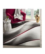 Modern Abstract Area Rug Grey/Red Pattern (2&#39;7&quot; x 5&#39;) (a) m2 - £183.55 GBP