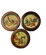3 ANRI Collectible 3D Christmas Plates 1971 1977 1979 Round Wood Frame R... - $49.89