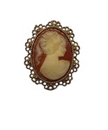 Large Cameo Brooch Resin Faux Carnelian Gold Tone - £11.35 GBP