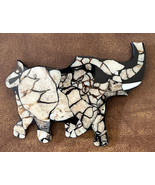 Vintage Tiger Coral Elephant Brooch Pin Mosaic Black Resin - £30.06 GBP