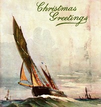 Raphael Tuck Aquarette Christmas Greetings Ship on Water 1908 Vtg Postcard - £7.23 GBP
