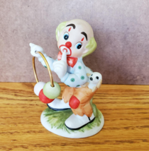 Lefton Clown Figurine, Clown with Dog and Hoop, Vintage Taiwan Porcelain