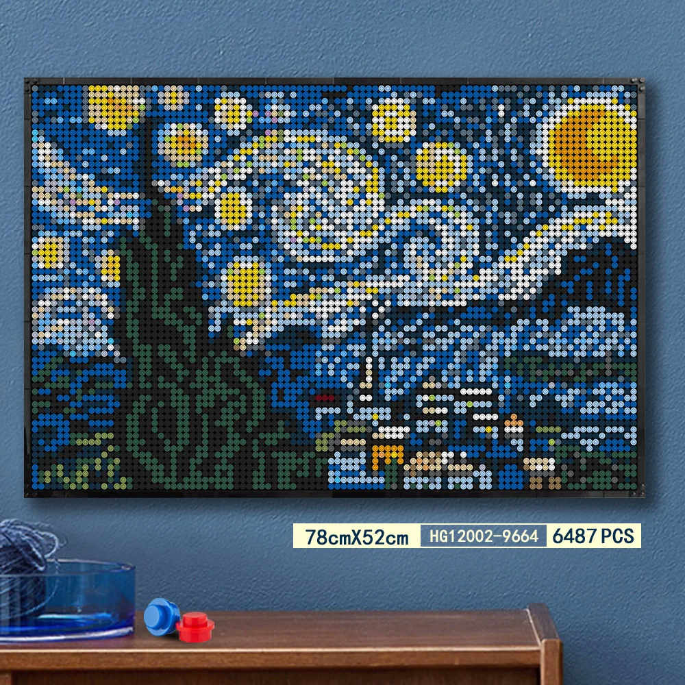MOC Bricks 6487Pcs Starry Night by Vincent Van Gogh Famous Artist Pixel Art - £169.47 GBP