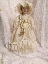 vintage 18&quot; doll w/stand, beige dress &amp; hat, under slip, shoes  - £28.80 GBP