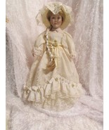 vintage 18&quot; doll w/stand, beige dress &amp; hat, under slip, shoes  - £28.73 GBP
