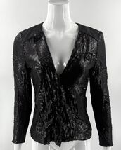 Warehouse Womens Sequin Jacket Size 4 Black Asymmetrical Zip Mixed Media - $39.60