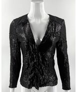 Warehouse Womens Sequin Jacket Size 4 Black Asymmetrical Zip Mixed Media - $726.42 MXN