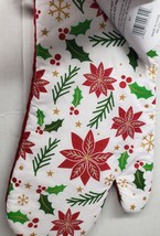 Printed Kitchen Oven Mitt (13&quot;) Christmas Poinsettia Flowers &amp; Snowflakes,Bh - $7.91