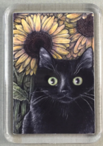 Cat Art Acrylic Small Magnet - Black Cat with Sunflowers - $4.00