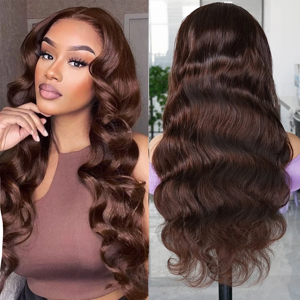 180% Density Brown Lace Front Wig Body Wave Remy Human Hair Wigs For Wom - £41.94 GBP+