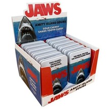 Jaws Movie Amity Island Sours Shark Tooth Candy Embossed Metal Tins Box of 12 - £34.67 GBP