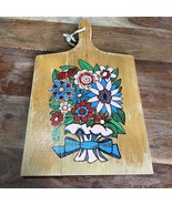 Vintage 1970s Handpainted Wood Cutting Board Floral Design 15x9 - €11,88 EUR
