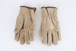 Vintage 70s Streetwear Distressed Fleece Lined Suede Leather Gloves Beige USA L - £27.50 GBP