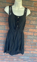 Sleeveless Black Dress Small Elastic Waist Lace Bodice Back Button High ... - $6.65