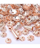 20 Flower Bead Caps Tose Gold Tone Spacers Findings Floral Mixed Set - $6.07