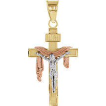 14K Tri Color Gold Crucifix Pendant - £447.17 GBP