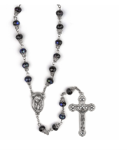 Round Black Glass Beads With Crucifix And Madonna Center Rosary Cross Crucifix - £31.96 GBP