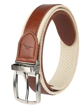 Tommy Bahama Mens Belt Brown Khaki Reversible Leather Overlay Logo - $39.99