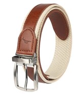 Tommy Bahama Mens Belt Brown Khaki Reversible Leather Overlay Logo - $39.99