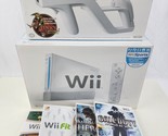 Nintendo Wii RVL-001 White Console Bundle box with 4 games &amp; Zapper - $128.69
