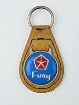 Vintage Plymouth Fury leather keychain keyring metal back Mustard Yellow - $19.79