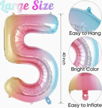 40" Large Rainbow Gradient Helium Foil Number 5 Balloon Party Decorations image 5