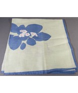 Hankie Handkerchief Blue &amp; White Abstract Flower Linen Lg 16.5&quot; Sq Ultra... - £3.75 GBP