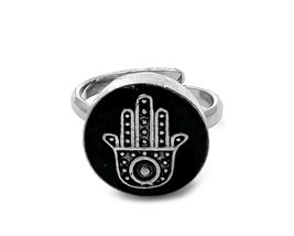 Hamsa Hand Mini Geometric Chip Stone Inlay Ring Crushed Acrylic Silver Metal Adj - $19.79