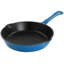 MegaChef Enameled Round 8 Inch PreSeasoned Cast Iron Frying Pan in Turquoise - £49.53 GBP
