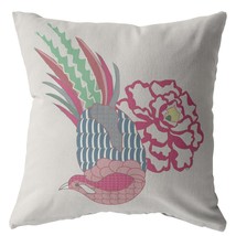 20 Pink White Peacock Indoor Outdoor Throw Pillow - £57.67 GBP