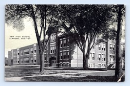 New High School Building Elkhorn Wisconsin WI UNP B&amp;W Linen Postcard P2 - £2.33 GBP