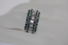 14K White Gold Anniversary Band Ring W/ Genuine Fancy Green &amp; White Diamonds - £1,084.89 GBP