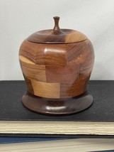 Vintage Patchwork Hand Turned Wooden Jar Box with Lid - apple shaped MCM - £20.25 GBP