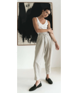 Lu-Ciee Tapered Suiting Linen Trouser Natural Brown Medium NEW - $244.81 CAD