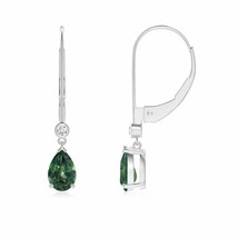 Teal Montana Sapphire Drop Earrings with Diamond in 14K Gold (Grade-AA , 6x4MM) - £531.65 GBP