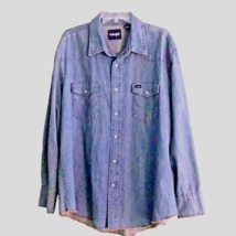 VTG Wrangler Western Denim Pearl Snap Shirt Mens 2XL Long Sleeve Workwear Rodeo - £22.44 GBP