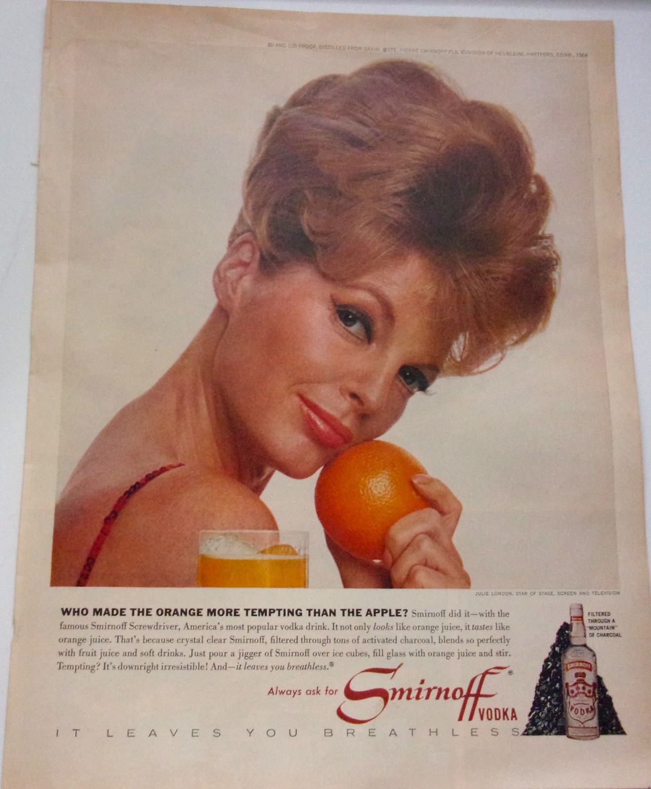 Smirnoff Vodka Julie London Magazine Print Ad 1959 - £7.06 GBP