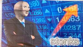 STONKS STOCK MARKET MEME 3x5&#39; FLAG-BRASS GROMMETS INDOOR/OUTDOOR/ 100D P... - £7.78 GBP